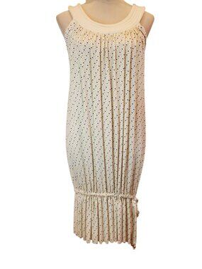 JULIANA JABOUR UNIQLO Knit Dress Stretch Knit Gathered Ivory Triangle Print